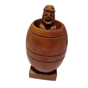 Wooden Man in Barrel Vintage Nude Phallic & Arm Pop Up Gift Hand Carved 6 in